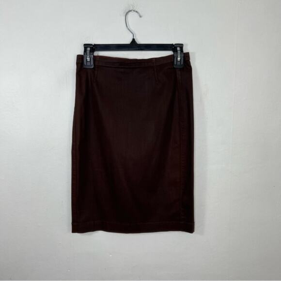 Peruvian Connection Brown Coated Premium Denim Pencil Skirt Size 2 - Picture 1 of 11